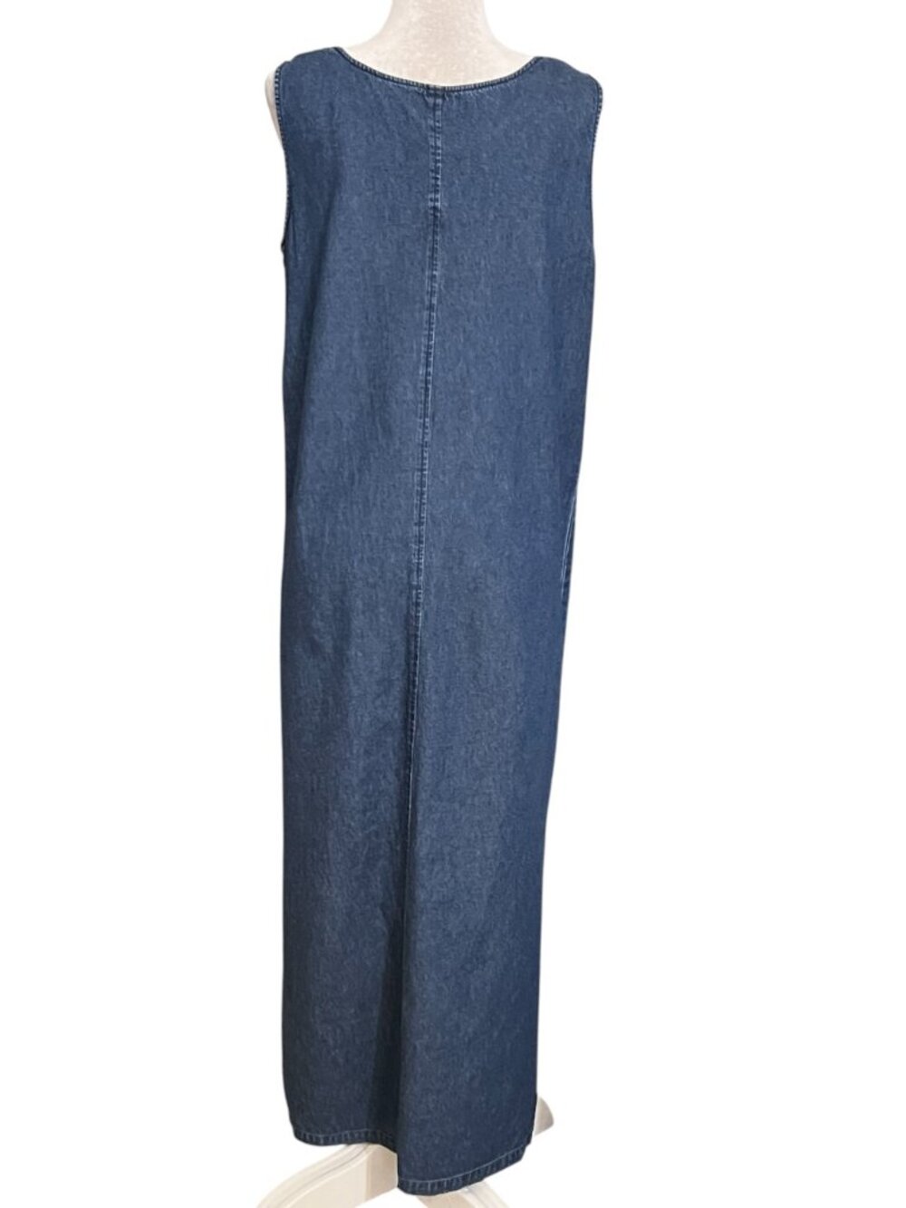 Jane Ashley Denim Chambray Maxi Dress M Embroidered Floral Sleeveless Cotton - Picture 3 of 9